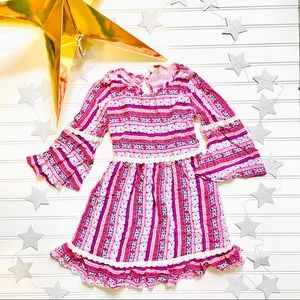 Girl’s Red Camel Boho style long sleeve dress